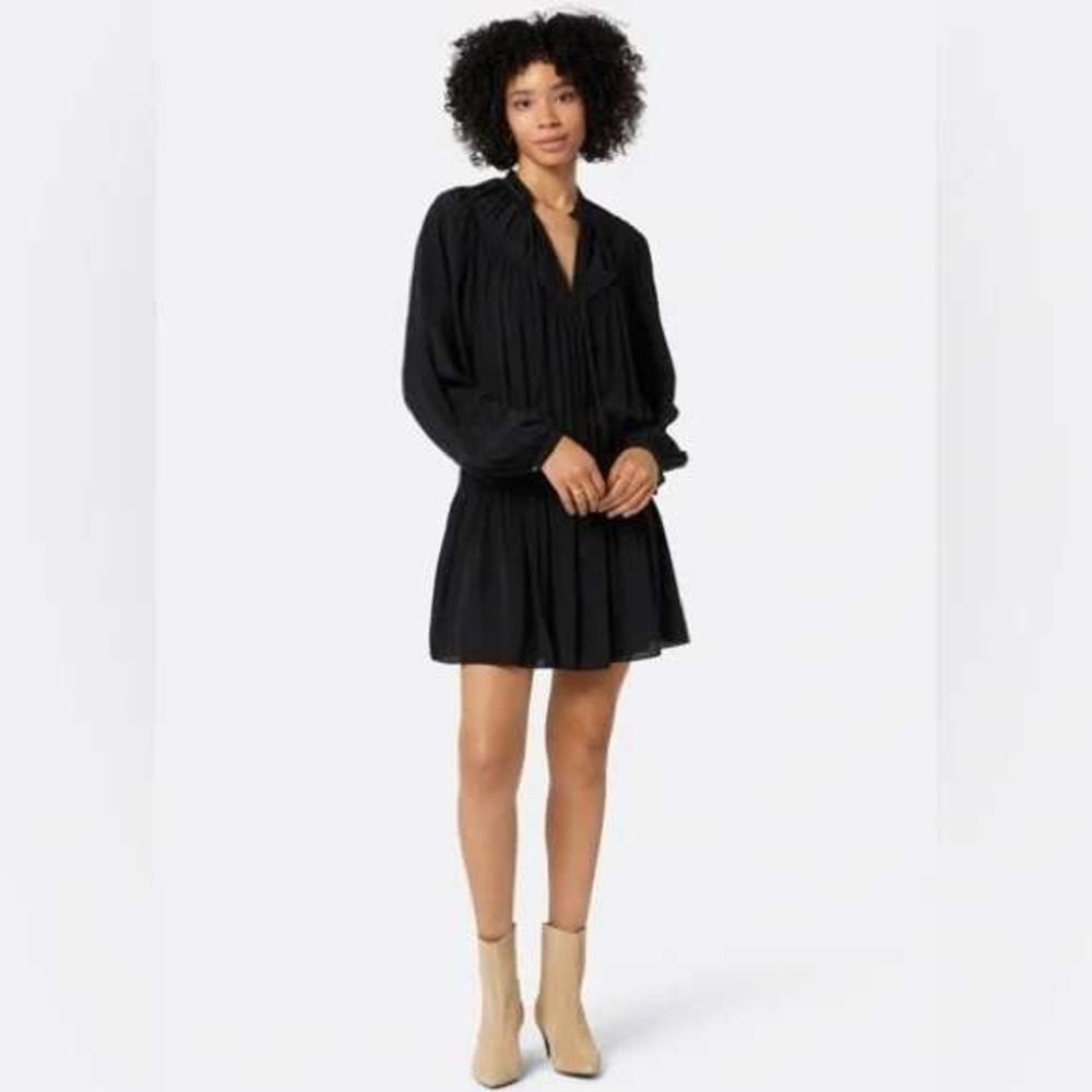 Joie Black 100% Silk Smocked Waist Lattice Embroidered Dress Small